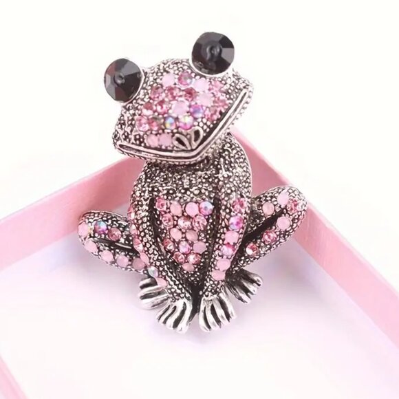 🌺 🌺 🌺Vintage Style Frog Toad Brooch, Rhinestone-Encrusted Fashion Animal Pin - Picture 4 of 5